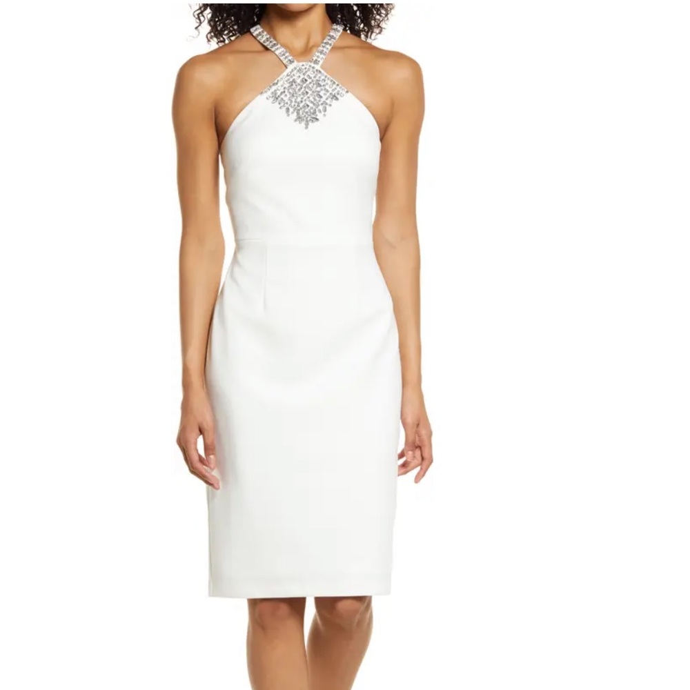 Vince Camuto Beaded Halter Neck Cocktail Dress
